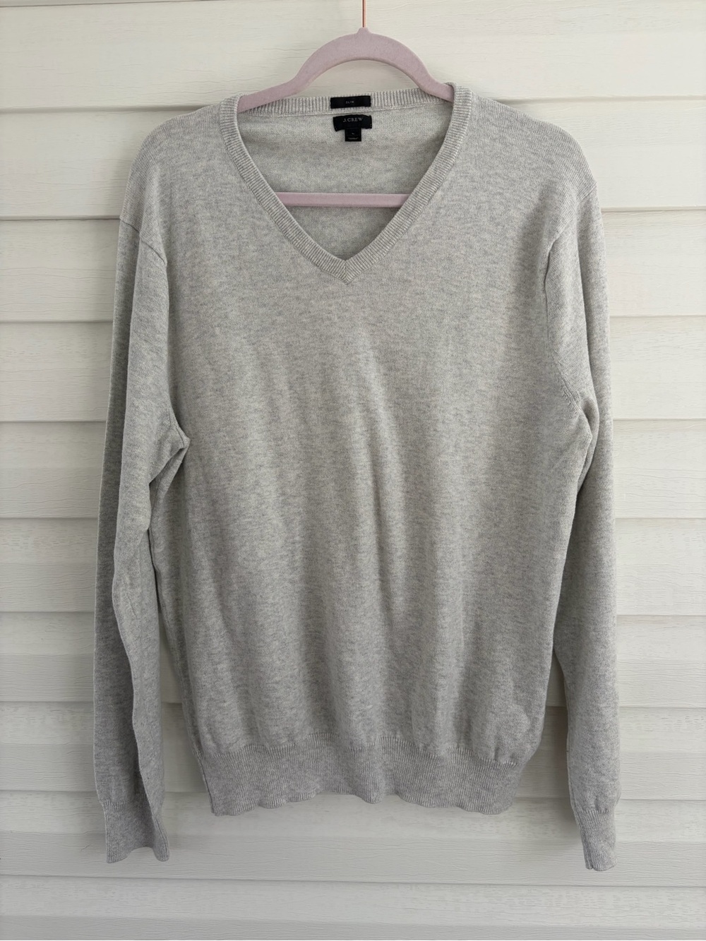 J.Crew L Gray Cotton Cashmere V Neck Sweater Slim Fit Lightweight